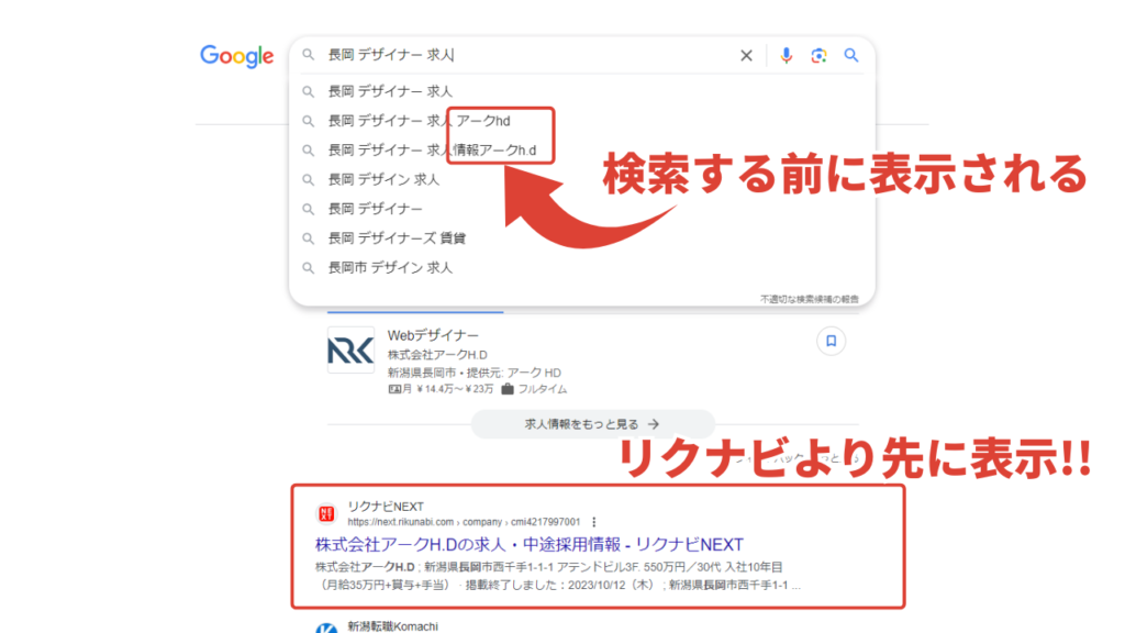 検索段階でサジェストに表示することで、スポンサーページより先にPRすることができる